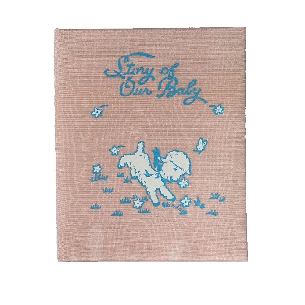 1949 Baby's Story Record Book Unused Pink Taffeta Sweet Illustrations